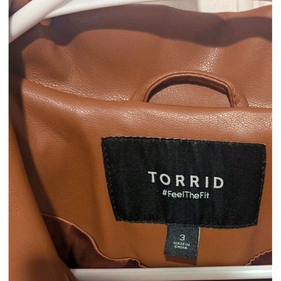 Torrid Size 3x Cognac Brown Faux Leather Asymmetrical Moto Jacket - Picture 7 of 14